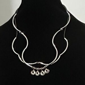 Lizzy James Necklace Women's OS Silver-Tone Double Strand Leather Cord Signed